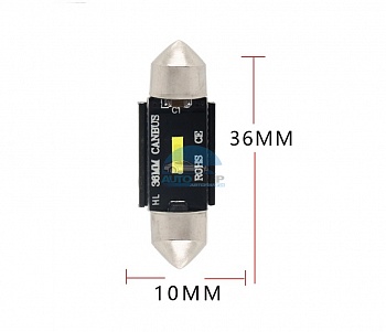 Светодиоды GL T10*36mm 1 диод Canbus с обманкой , белые (салонная)